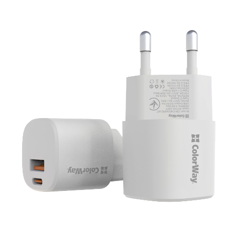 Зарядний пристрій мережевий USB/Type-C QC+PD 33W білий GaN ColorWay CW-CHS043PD-WT Житомир