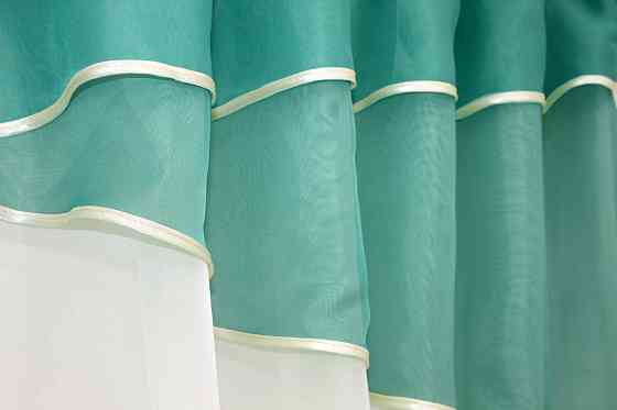 Кухонные шторы VR-Textil № 091к с ламбрекеном и подвязками бирюзовый с бежевым 280х170 см (52-0092) Киев