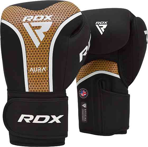 Боксерські рукавиці RDX AURA PLUS T-17 Black Golden 10 унцій (капа в комплекті) Кам'янське