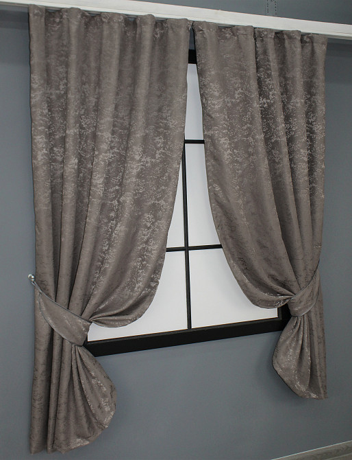 Комплект коротких штор VR-Textil Лен мрамор Pavliani № 1373ш 130х170 см 2 шт Коричнево-серый (35-0057) Киев - изображение 2