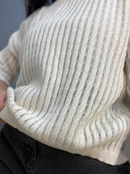 Джемпер женский KARON 10646 полупрозрачный реглан ажурная вязка косичка короткий рукав one size, молочний, one size Киев - изображение 12