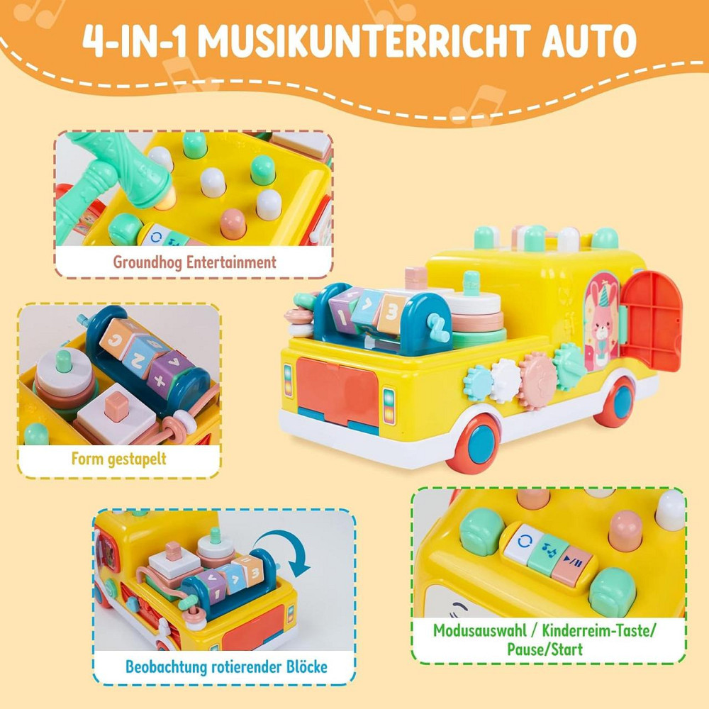 Автобус музыкальный для детей, Игрушка для младенцев, машинка с молоточком, подсветкой и песнями, для развития Киев - изображение 2