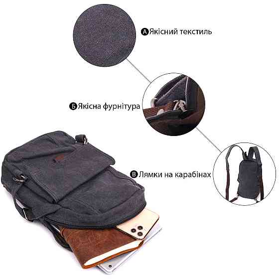 Удобный текстильный рюкзак в стиле милитари Vintagе 22179 Черный Киев