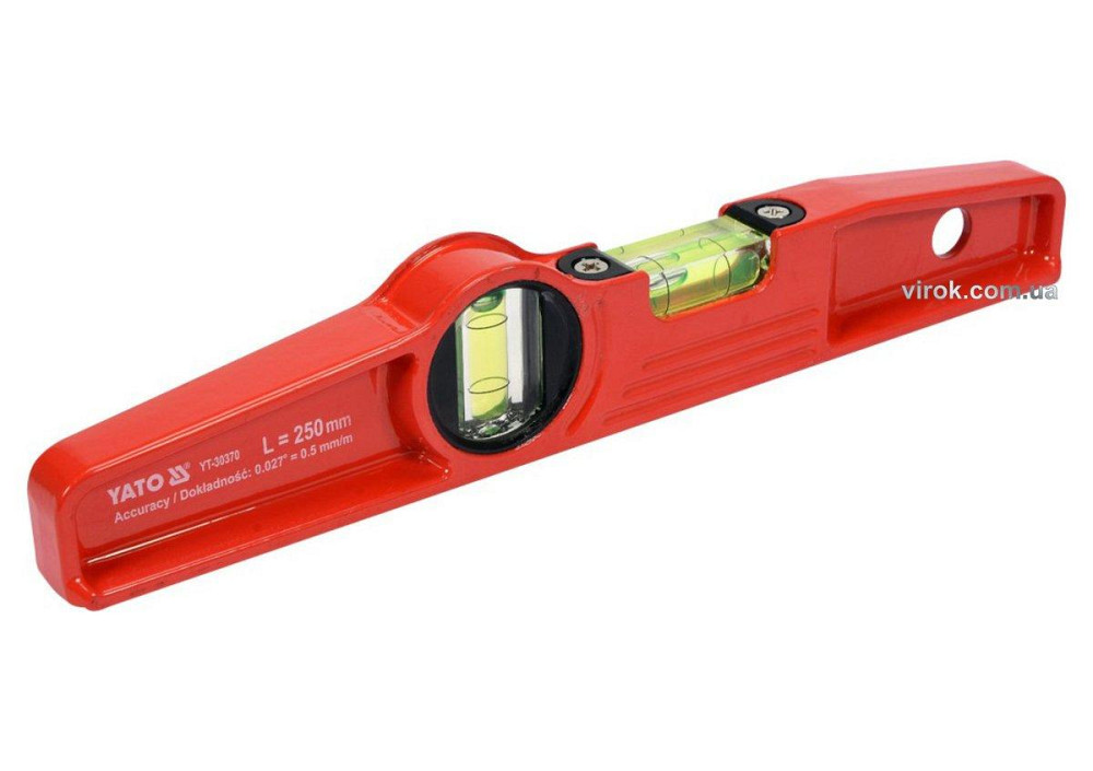 Рівень трапецевидний алюмінієвий з магнітом YATO : 2 капсули, L= 250 мм [60] Одеса - фото 1