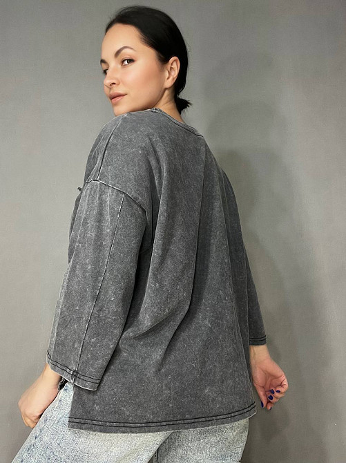 Футболка жіноча A-N 26029 оверсайз широка варена тай дай довгий рукав 3\4 з вишивкою попереду one size, сірий, one size Київ - фото 18