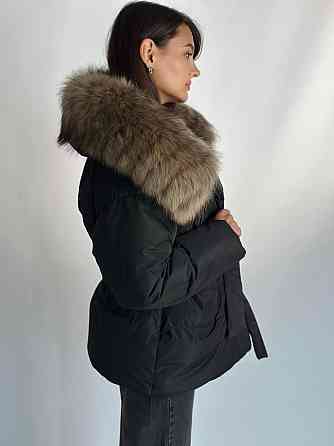 Жіночий зимовий чорний пуховик Aria Raccoon з натуральним хутром єнота 48 Харків