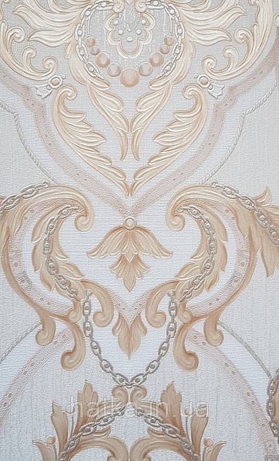 Шпалери вінілові на флізеліні AdaWall Seyyah 1.06х10 вензелю завитки великі структурні золотом на бежевому Київ - фото 2