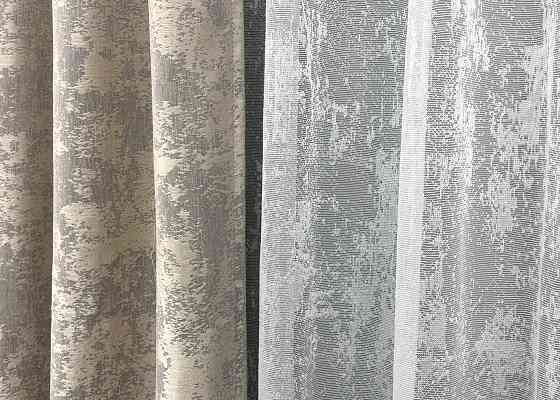 Комплект штор VR-Textil Жакард Мармур 150х270 2шт і Тюль 400х270 1144ш-1400т Кавово-сірий з білим 71-117/3 Київ