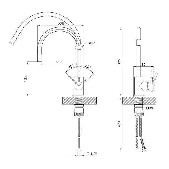 Змішувач для кухні Lidz Aria0 4R-GFS U-подібний гнучкий (k35) сірий Київ