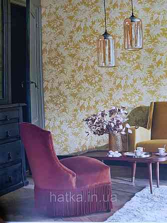 Шпалери флізелінові еко Casadeco Five o'clock 0.53х10 яскраво жовті квіти, пальми, листя під тканина гобелен Київ