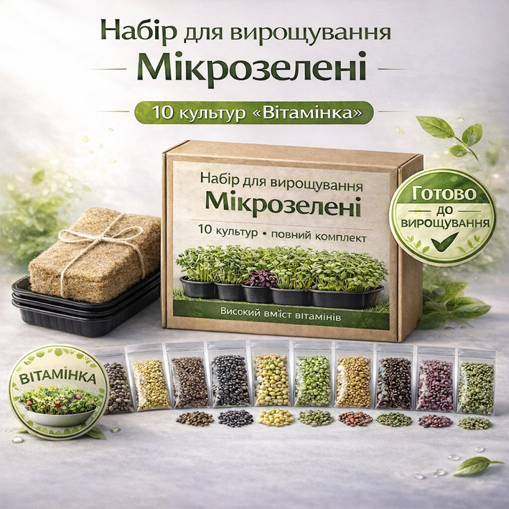Набір для вирощування Мікрозелені 10 культур "Вітамінка" з контейнерами та інструкцією (повний комплект) Харків - фото 1