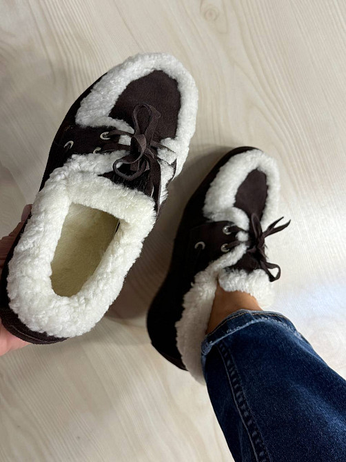 Ботинки женские Hengji 992-6 мокасины замшевые на меху с опушкой коричневые, 40, 25,5 см Киев - изображение 14