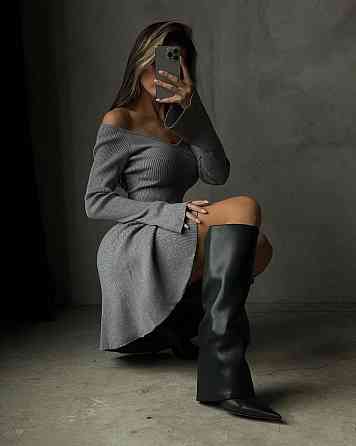 Жіноче базове тепле плаття з довгим рукавом ангора рубчик Сірий Одеса