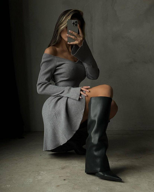 Жіноче базове тепле плаття з довгим рукавом ангора рубчик Сірий Одеса - фото 3