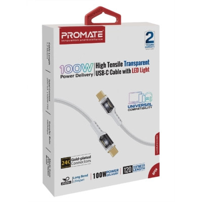 Дата кабель USB-C to USB-C lucidline-cc120.white Promate (lucidline-cc120.white) Винница - изображение 2