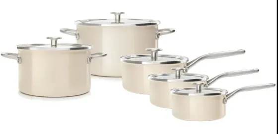 KitchenAid Enamel Набір каструль z pokrywką 10 el Kremowe Київ