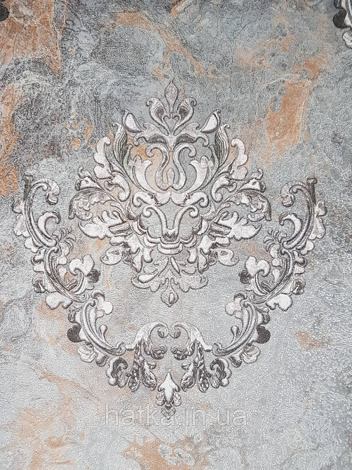 Шпалери вініл на флізеліні гарячого тиснення DU&KA Voyage 1.06х10 вензель основа під штукатурку сірі коричневі Київ - фото 3