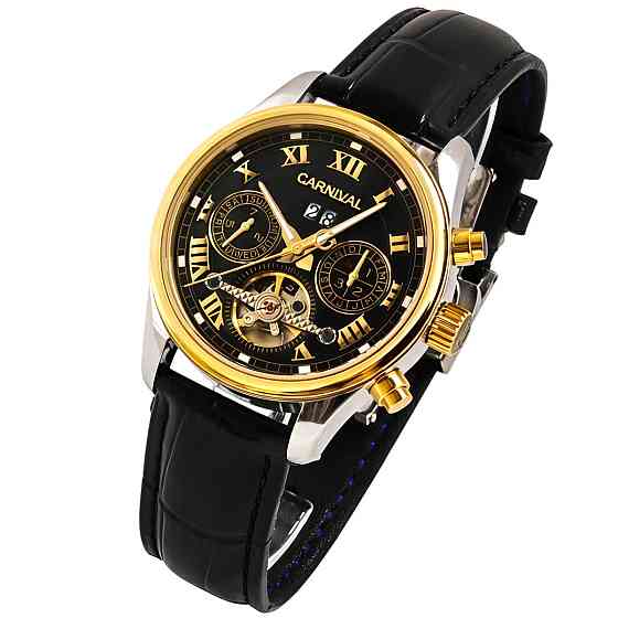 Часы мужские механические Carnival Sappfire Silver Leather Deluxe (2 ремешка) Киев
