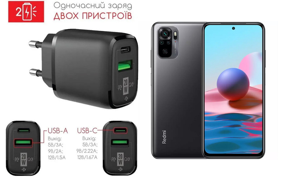 Сетевое зарядное устройство для Xiaomi Redmi Note 10S, 20W 3A, Quick Charge 3.0 Киев - изображение 1