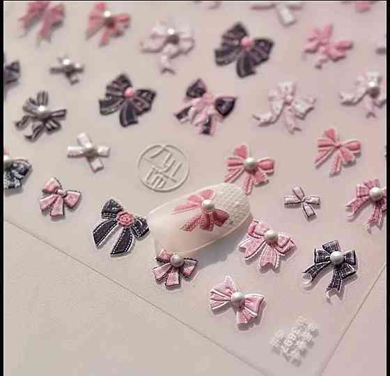 Набір 3D стікерів для нігтів з бантиками Київ