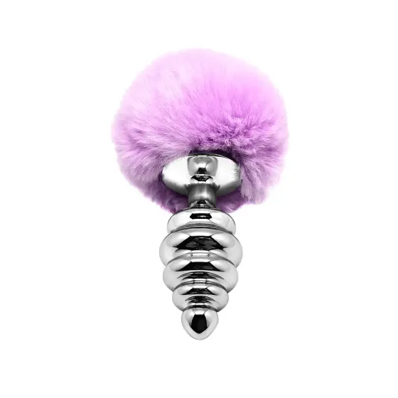 Металева анальна пробка Кролячий хвостик Alive Fluffy Twist Plug L Purple, діаметр 3,8 см Львів