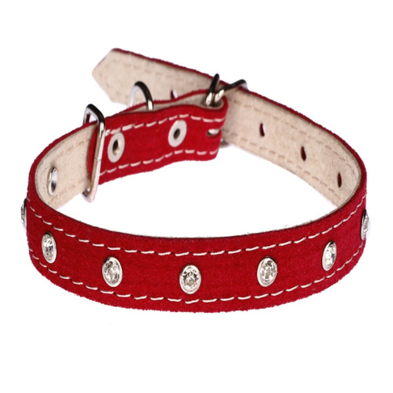Нашийник 158 15мм "Велюр" шкіра подвійний прикрашений стразами Вінниця - фото 1