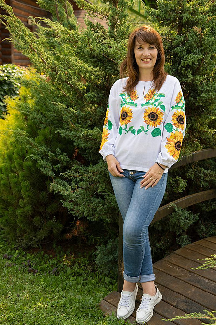 Вишиванка жіноча, лляна з довгим рукавом, біла, топ Київ - фото 2