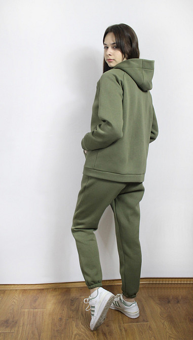 Костюм женский теплый спортивный на флисе кофта на змейке Хаки 50/52 Харьков - изображение 5