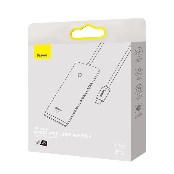 USB-хаб Baseus Lite Series 4-Port Type-C HUB Adapter (Type-C to USB 3.0*4 ) 1m Black Одеса - фото 2