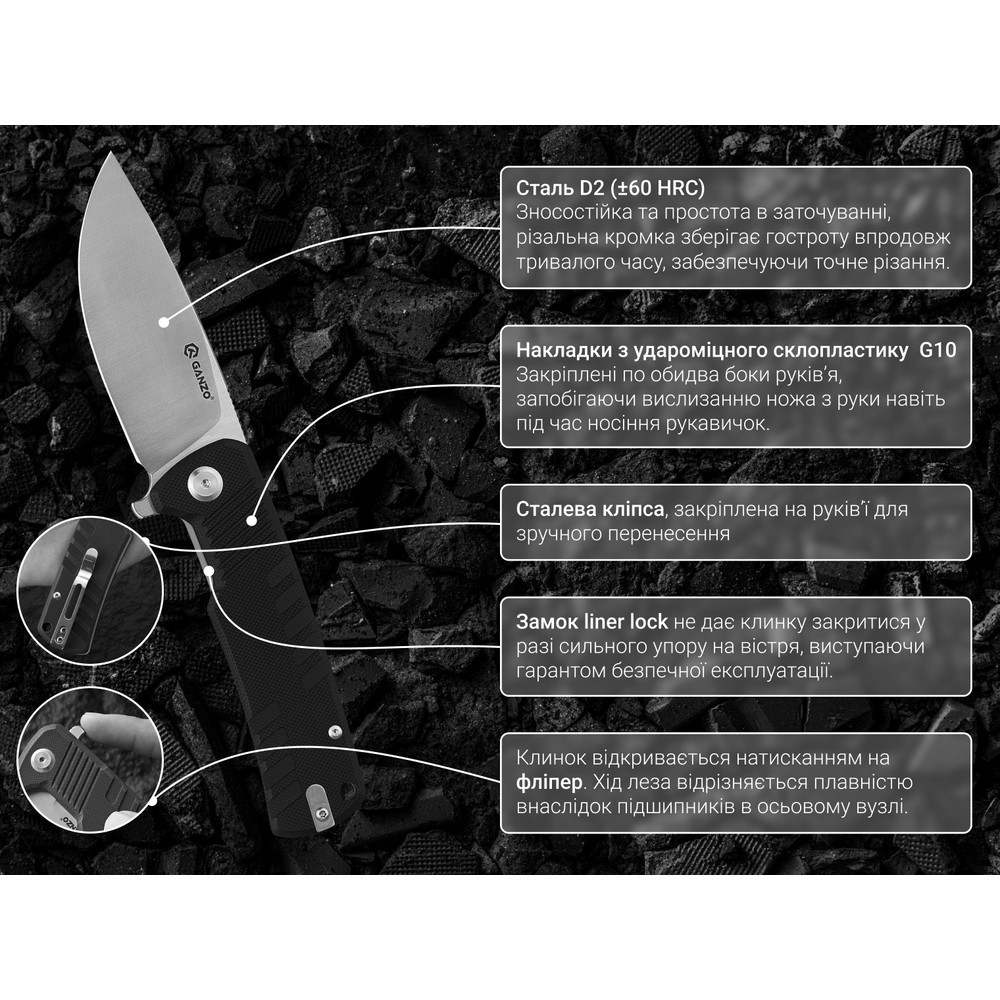 Нож складной Ganzo G769-BK Ровно - изображение 5