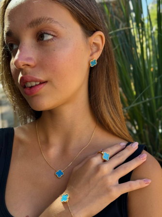 Van Cleef набір - сережки, підвіска, браслет, кільце / блакитна емаль / лимонне золото AU 750 Одеса