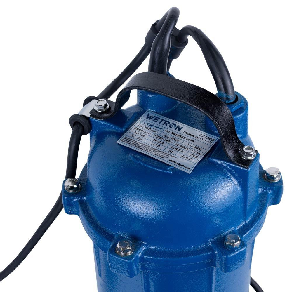 Wetron Насос канализационный 1.8кВт Hmax 15м Qmax 350л/мин WETRON WQDw15-15-1.8F (773363) Київ - фото 2