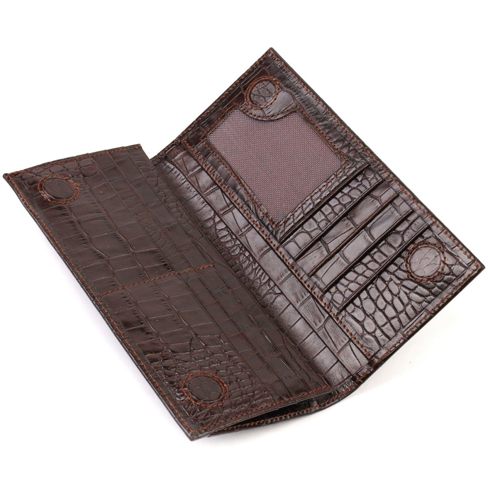Стильный мужской вертикальный бумажник из натуральной кожи с тиснением под крокодила CANPELLINI 21900 Коричневый Киев - изображение 5