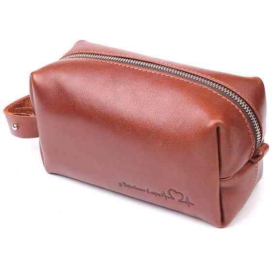 Чоловіча косметичка середнього розміру із гладкої шкіри на блискавці Серце (GRANDE PELLE) Київ