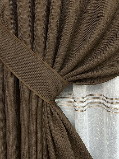 Комплект штор VR-Textil Льон Мішковина 150х270 2шт і Тюль 500х270 277ш-1429т Коричневий з білим 71-173/4 Київ - фото 4