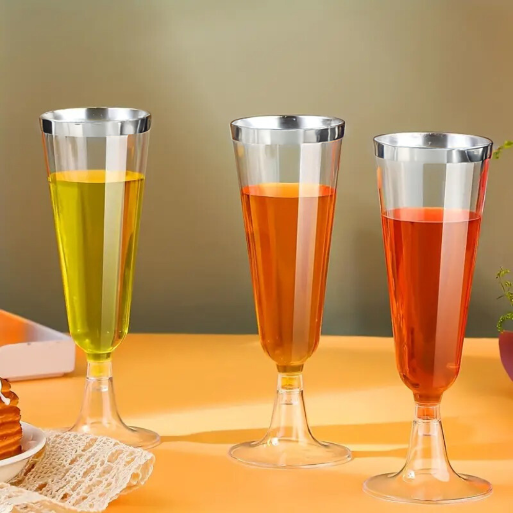 Набор пластиковых бокалов для шампанского 10 шт премиум класса 147 мл,праздничные с серебристым ободком Каменец-Подольский - изображение 5