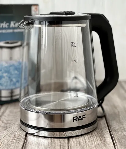 Електрочайник скляний RAF R-7846 2.3л 2000Вт, підсвічування, автовідключення, загартоване скло, чорний Одеса - фото 1