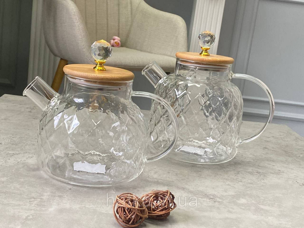 Чайник заварювальний Olens "Ромбус" 1500 мл скляний із бамбуковою кришкою для дому та ресторану Київ - фото 7