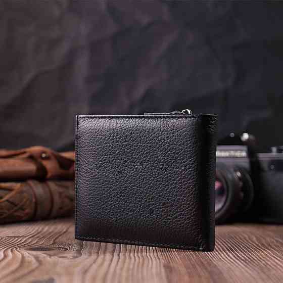 Гаманець середнього розміру з оригінальною монетницею ST Leather 22458 Чорний Київ