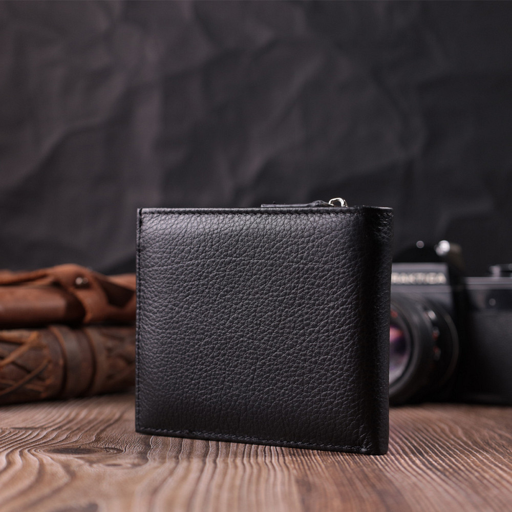 Гаманець середнього розміру з оригінальною монетницею ST Leather 22458 Чорний Київ - фото 2