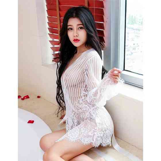 Эротический коротенький прозрачный халат с длинными рукавом - Белый - XS/S/M – Эротическое бельё Винница