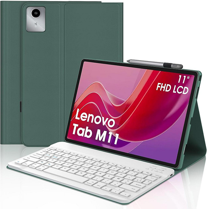 Чехол с Bluetooth клавиатурой для Lenovo Tab M11 11” 2024 TB330XU TB330FU беспроводная магнитная AZERTY зеленый Киев - изображение 1