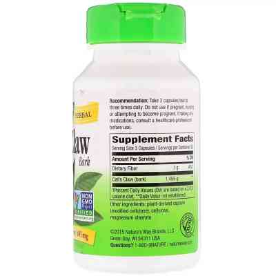 Трави Nature&apos;s Way Котячий кіготь, Cat&apos;s Claw Bark, 485 мг, 100 капсул (NWY-11450) Вінниця