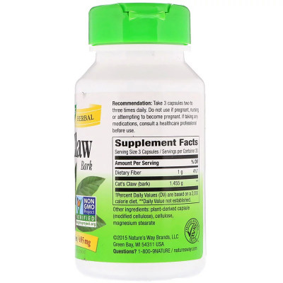 Травы Nature's Way Кошачий коготь, Cat's Claw Bark, 485 мг, 100 капсул (NWY-11450) Винница - изображение 2