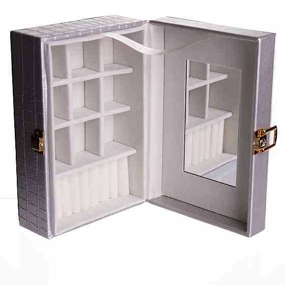 Скринька для прикрас з еко шкіри 10 відділень з дзеркалом 20×14×8 см Сірий HP-5-19G Коломыя