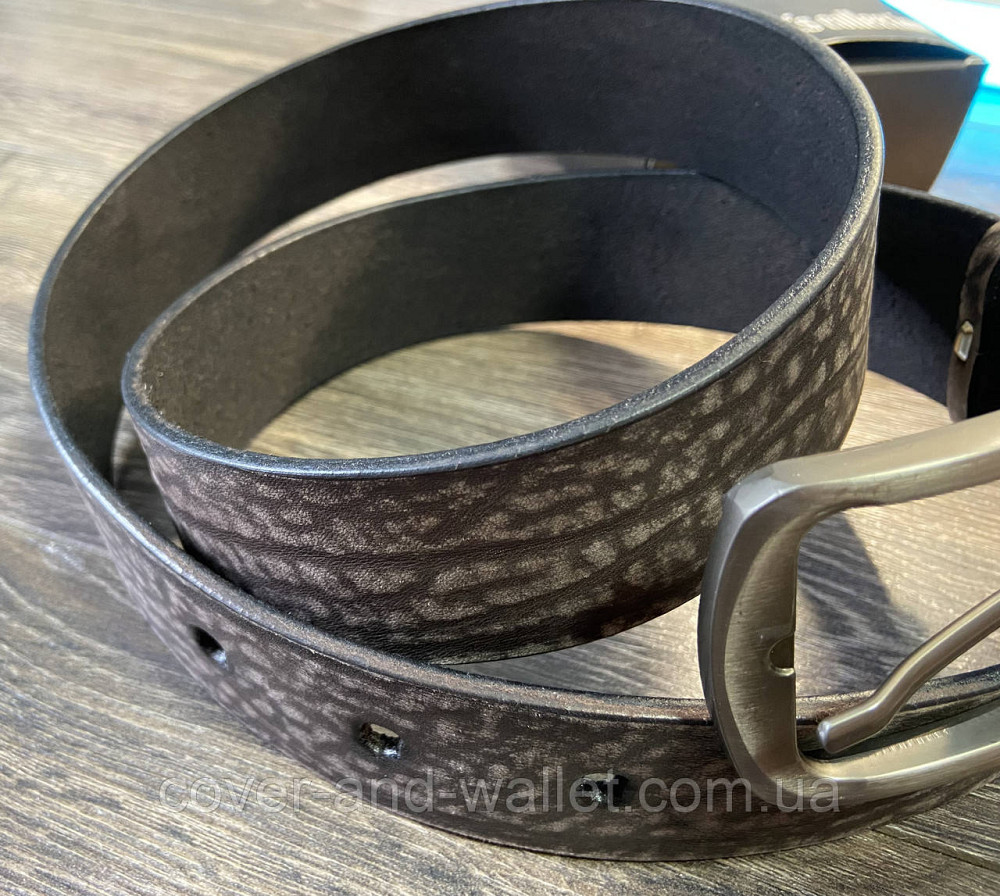 Широкий чоловічий шкіряний ремінь із вінтажної шкіри коричневого кольору 42мм PS Leather Київ - фото 5