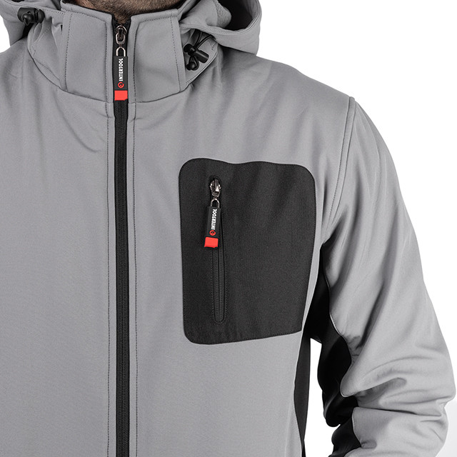 Куртка SOFTSHELL світло-сіро/чорна, з капюшоном, тришарова, стрейч 300 GSM 100D, водо-/вітрозахист, 96% поліестер / 4% еластан, 3 кишені, XL Львів - фото 5