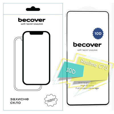Стекло защитное BeCover Realme C75 10D Black (713167) Винница - изображение 1