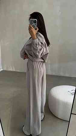 Женский теплый костюм двойка: кофта и штаны свободного кроя трехнитка на флисе Серый, 46/48 Одесса