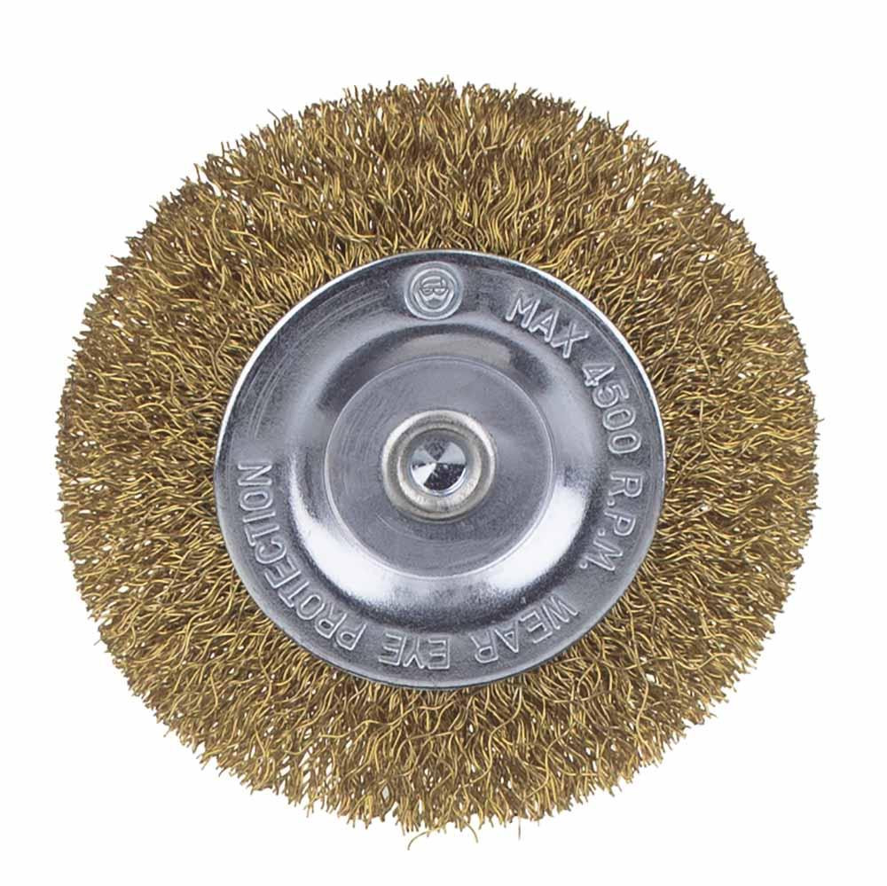 Щетка проволочная дискообразная Ø75мм хвостовик Ø6мм (латунированная) SIGMA (9013071) Ровно - изображение 2